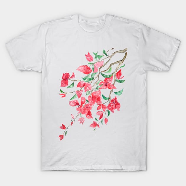 Reddish Pink Bougainvillea flower watercolor 2020 T-Shirt by colorandcolor